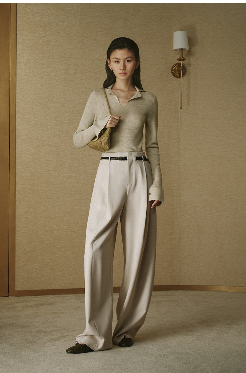 ZZ2FAKZL099 Ribbed Wool Polo Knit Jade White