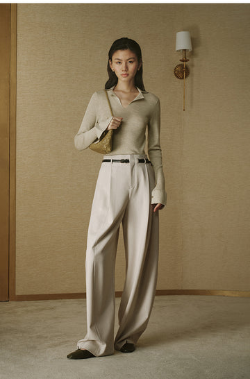 ZZ2FAKZL099 Ribbed Wool Polo Knit Jade White