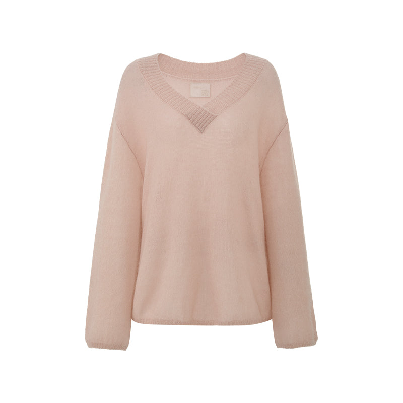 Relaxed Mohair V-Neck Pullover - Dusty Pink