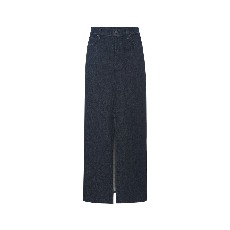 ZZ2FANBW004 Straight Denim Midi Skirt Deep Navy
