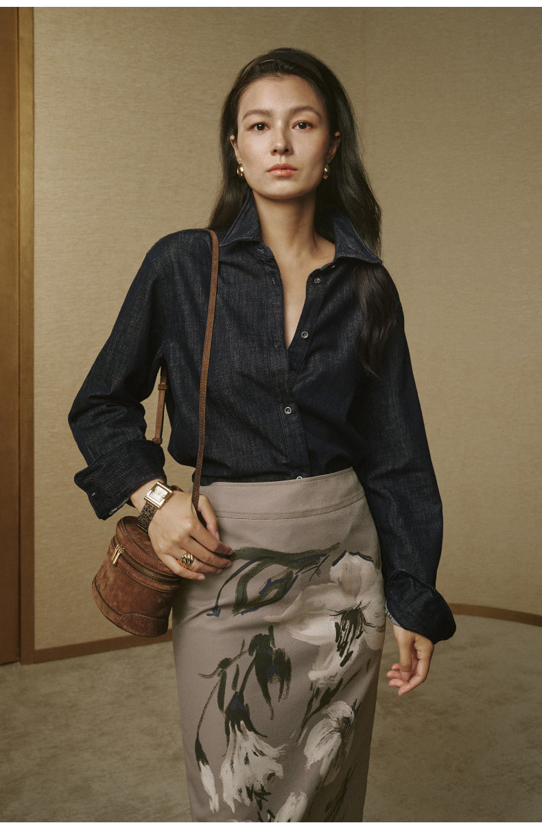 ZZ2FANCW048 Twisted Denim Shirt Deep Navy