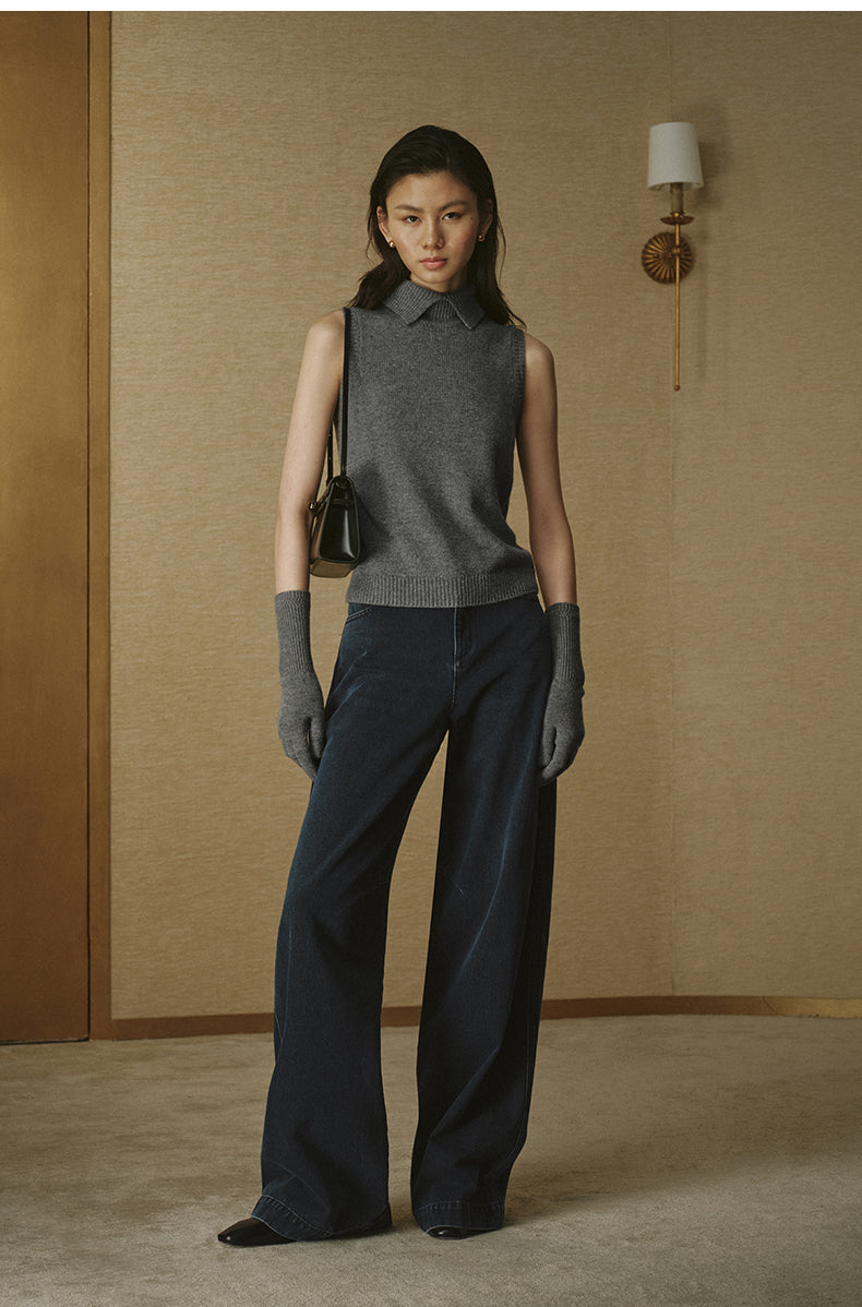 Vintage Wide-Leg Denim Jeans - Smoky Blue Grey