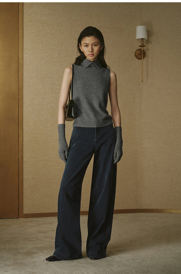 Vintage Wide-Leg Denim Jeans - Smoky Blue Grey