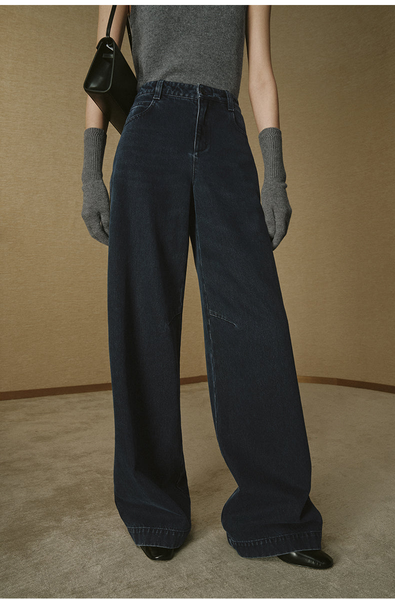 Vintage Wide-Leg Denim Jeans - Smoky Blue Grey
