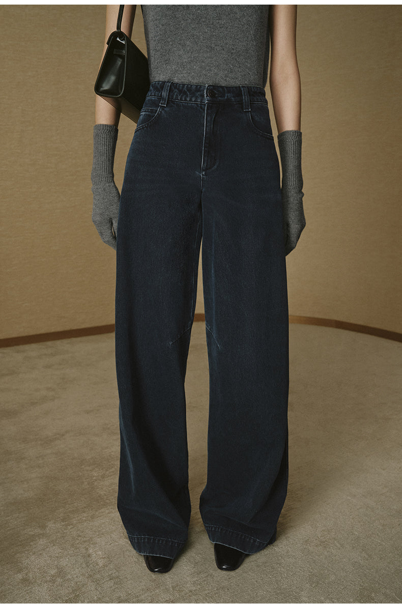 Vintage Wide-Leg Denim Jeans - Smoky Blue Grey
