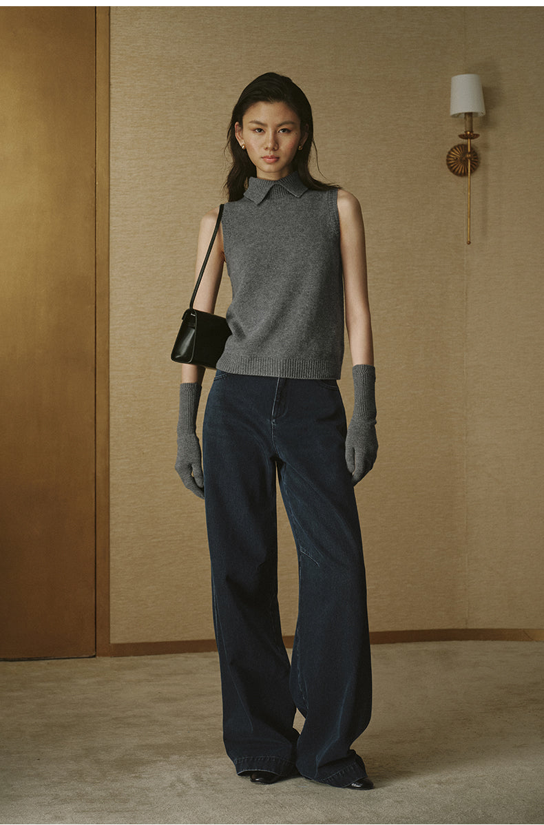 Vintage Wide-Leg Denim Jeans - Smoky Blue Grey