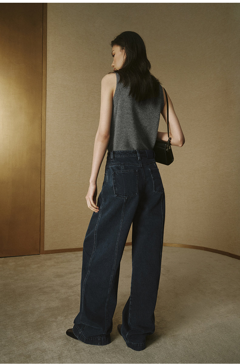 Vintage Wide-Leg Denim Jeans - Smoky Blue Grey