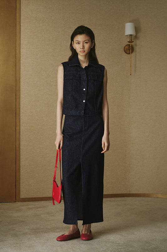 Deep Navy Denim Vest - Deep Navy
