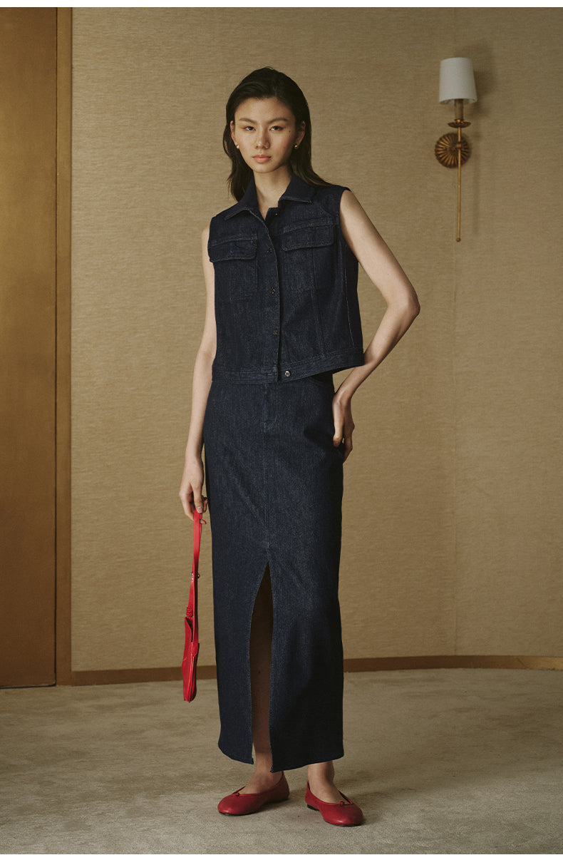 Deep Navy Denim Vest - Deep Navy