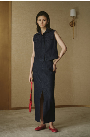 Deep Navy Denim Vest - Deep Navy