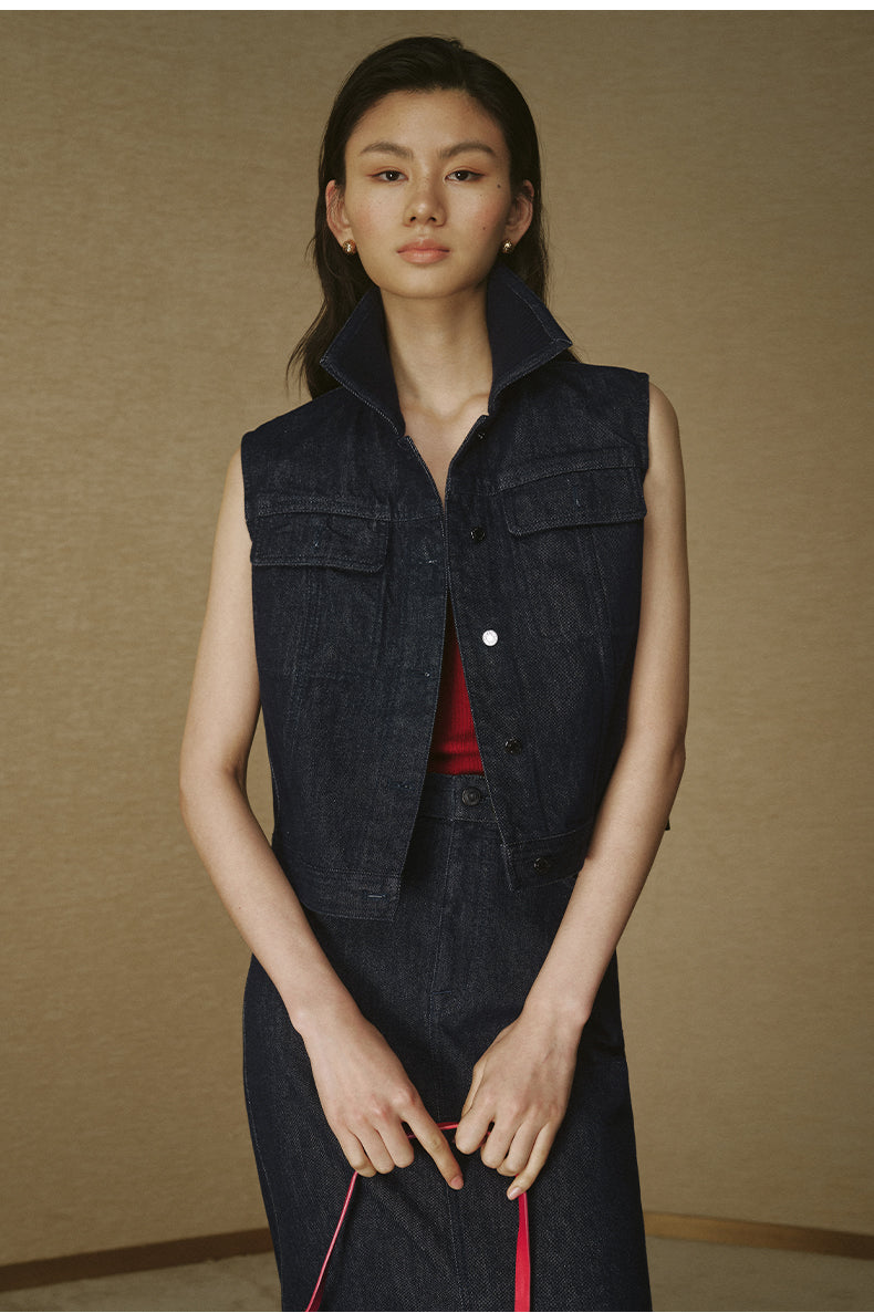 Deep Navy Denim Vest - Deep Navy