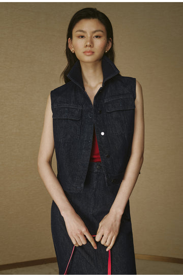 Deep Navy Denim Vest - Deep Navy