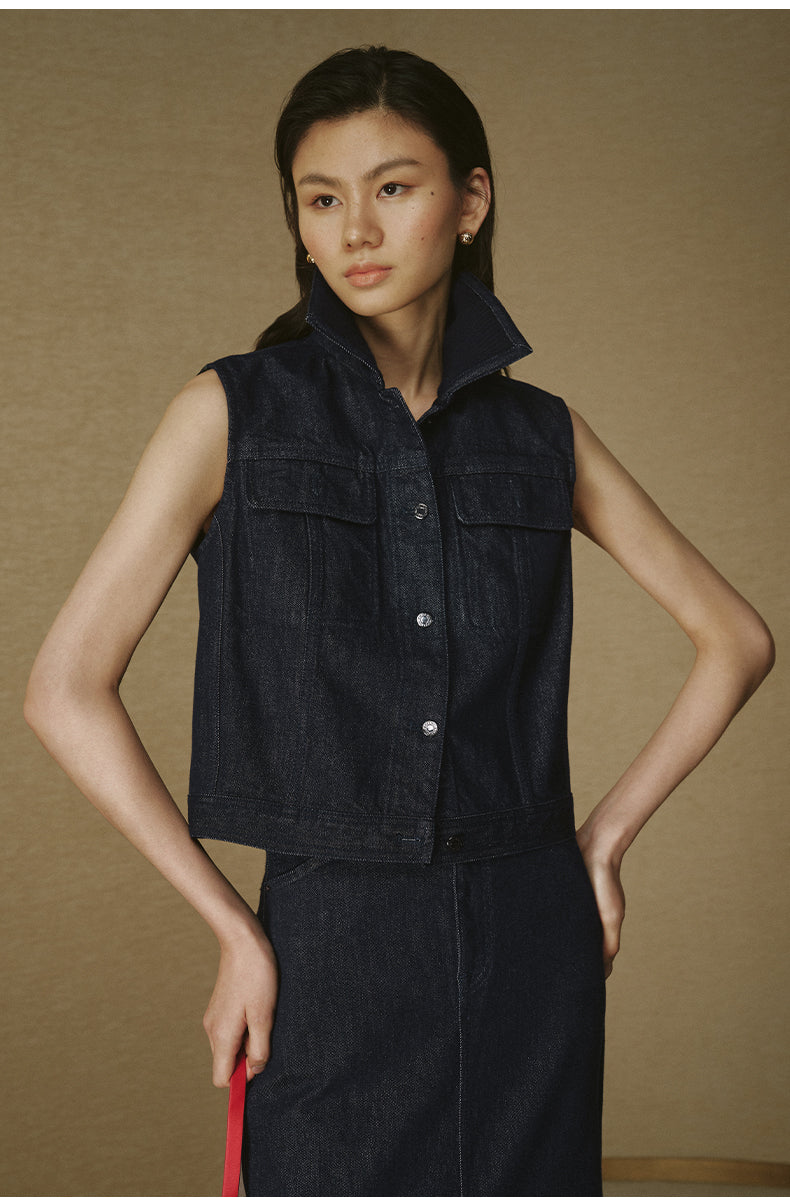 Deep Navy Denim Vest - Deep Navy