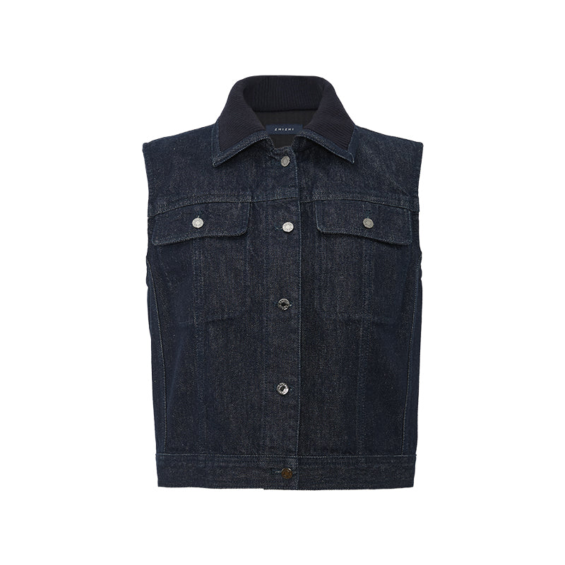 Deep Navy Denim Vest - Deep Navy