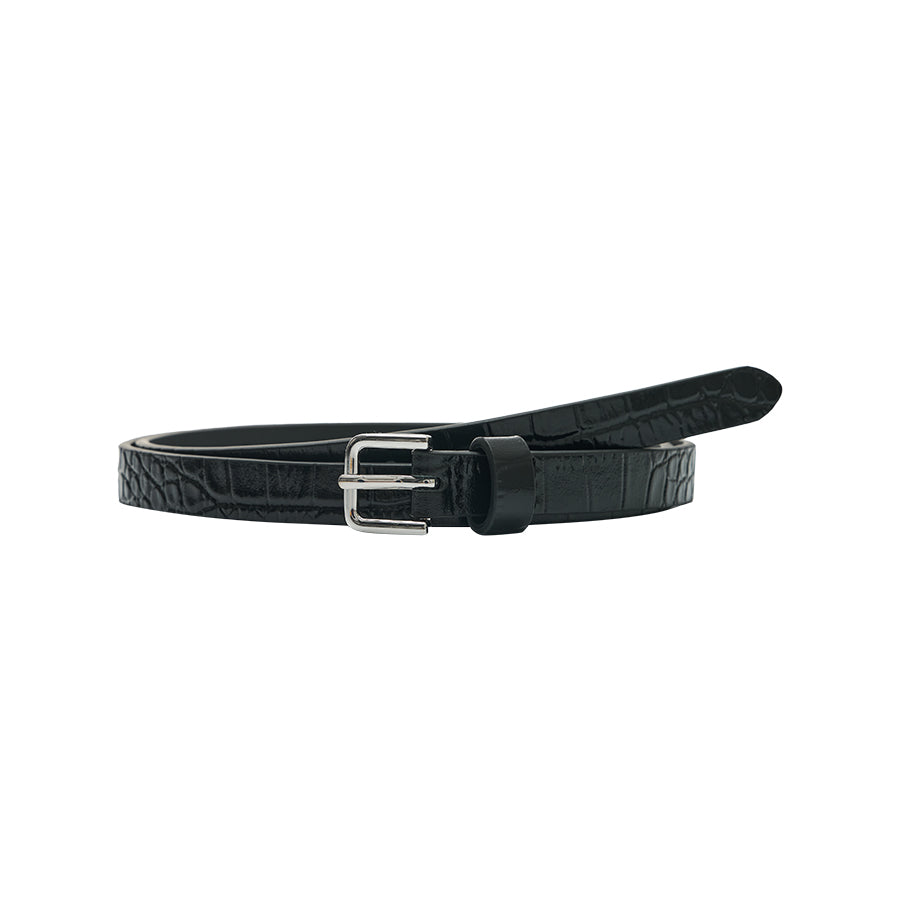 Crocodile-Embossed Leather Belt - Ink Black