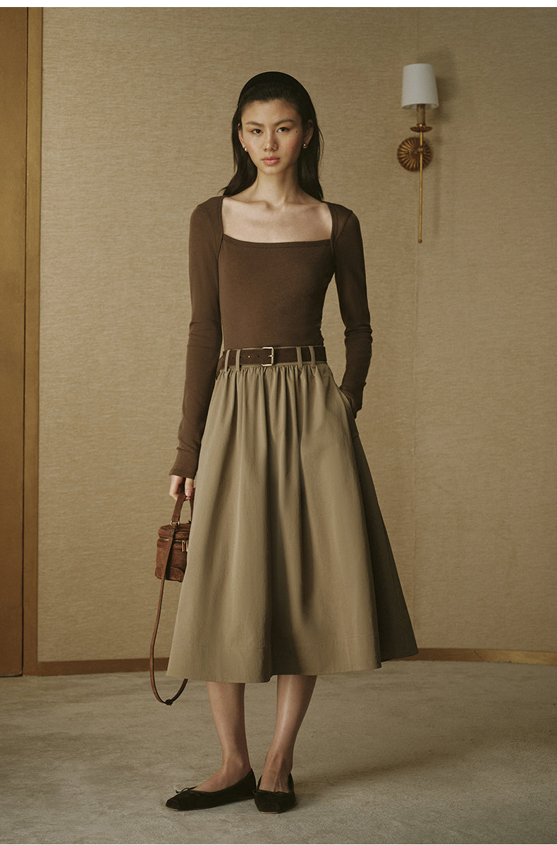 Suede Leather Slim Belt - Sandalwood Brown