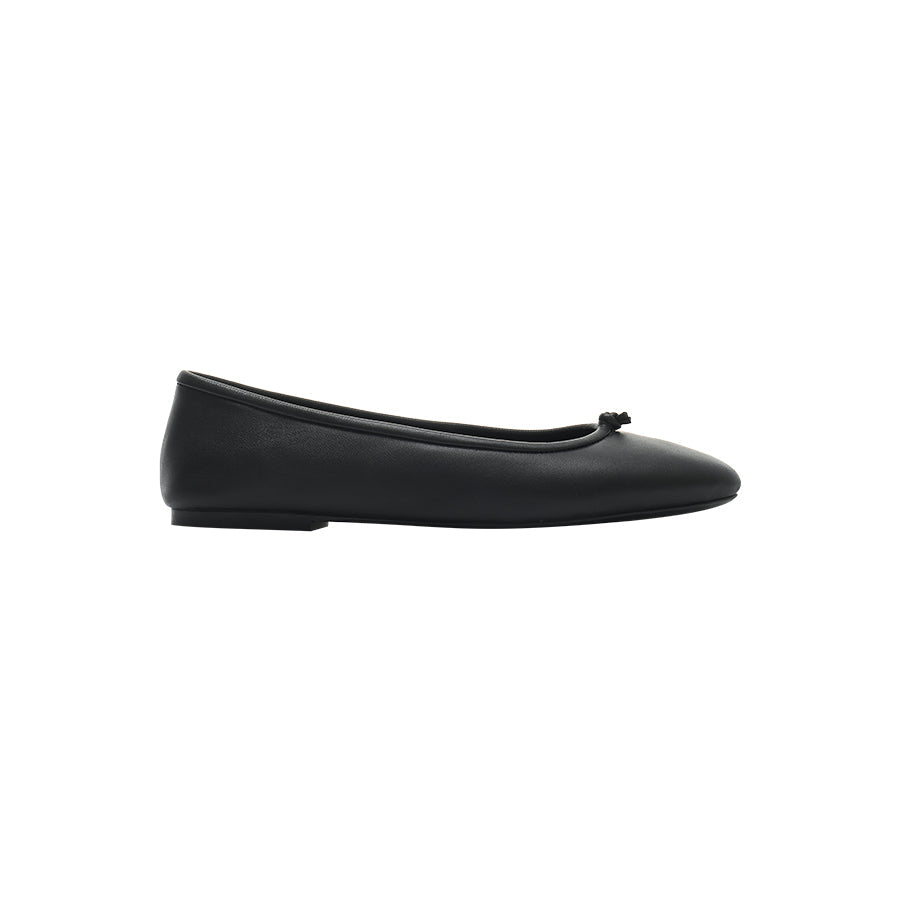 Leather Ballet Flats - Ink Black - white background