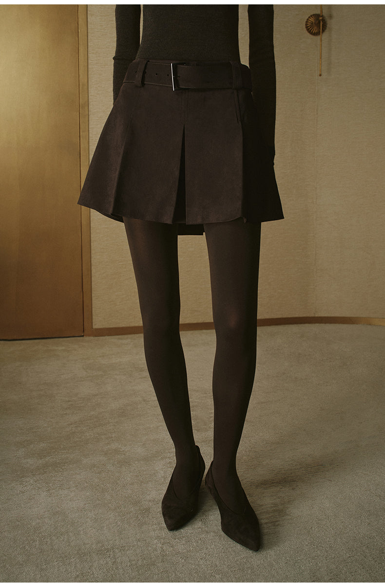 Faux Suede A-Line Mini Skirt - Deep Coffee