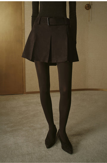 Faux Suede A-Line Mini Skirt - Deep Coffee