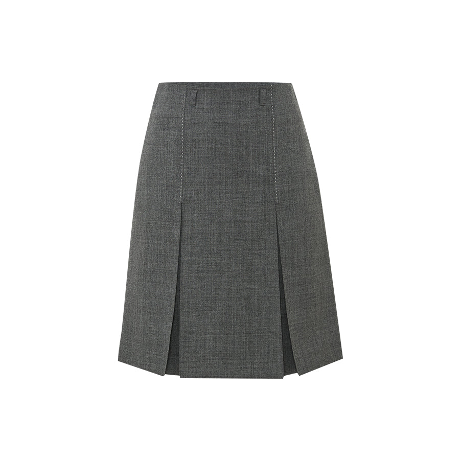 Tailored Wool Pleated Skirt - Mixed Grey