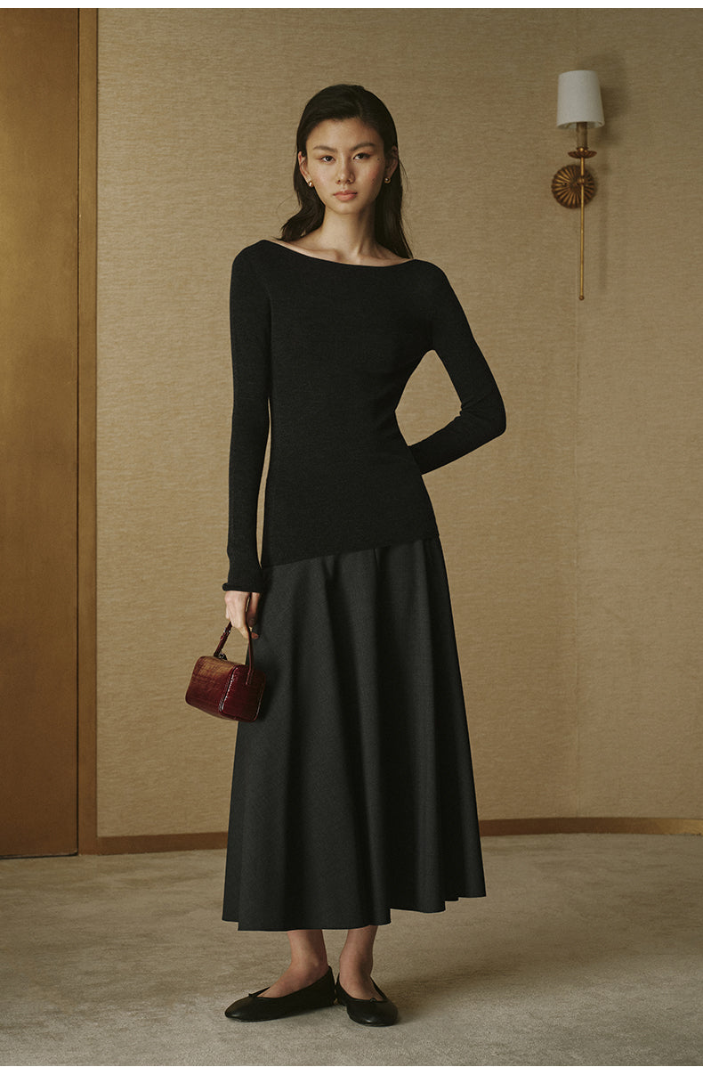 Summer Wool Flare Skirt - Deep Brown