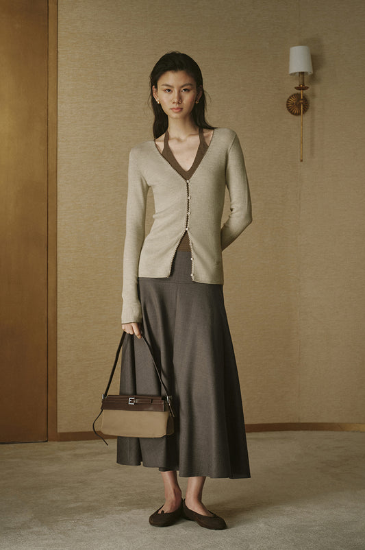 Summer Wool Flare Skirt - Night Grey