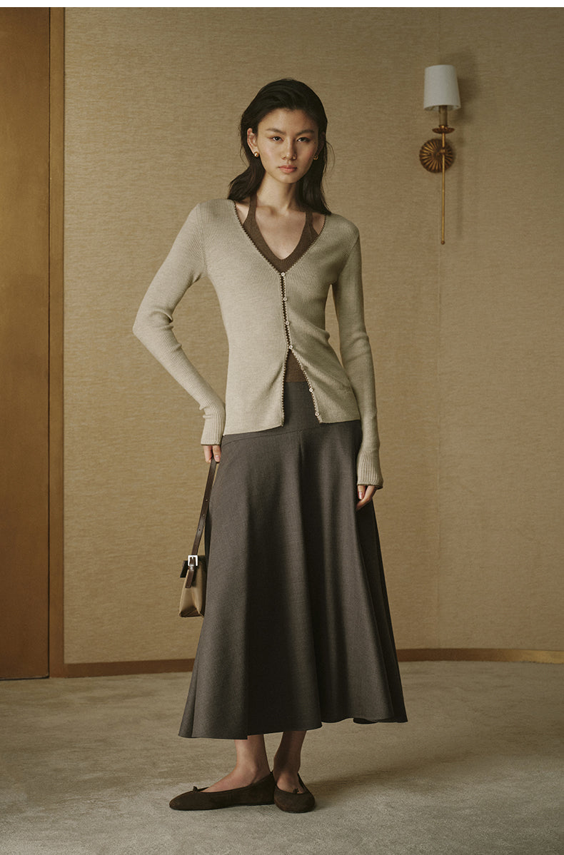 Summer Wool Flare Skirt - Night Grey