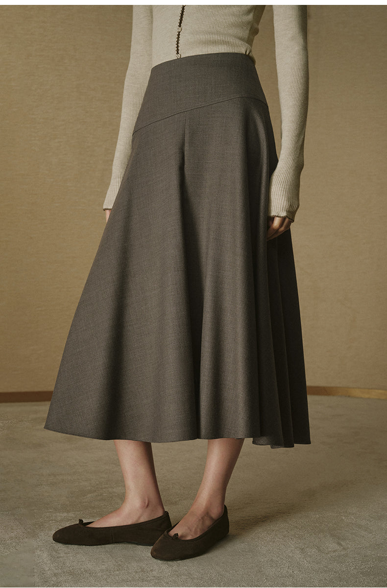 Summer Wool Flare Skirt - Night Grey