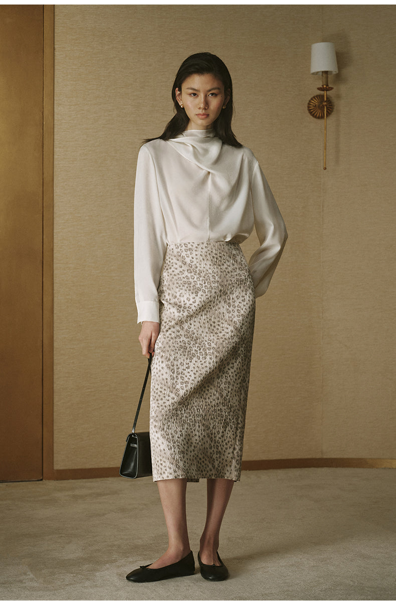 Leopard Wind Chime Skirt - Long - Beige Coffee Leopard