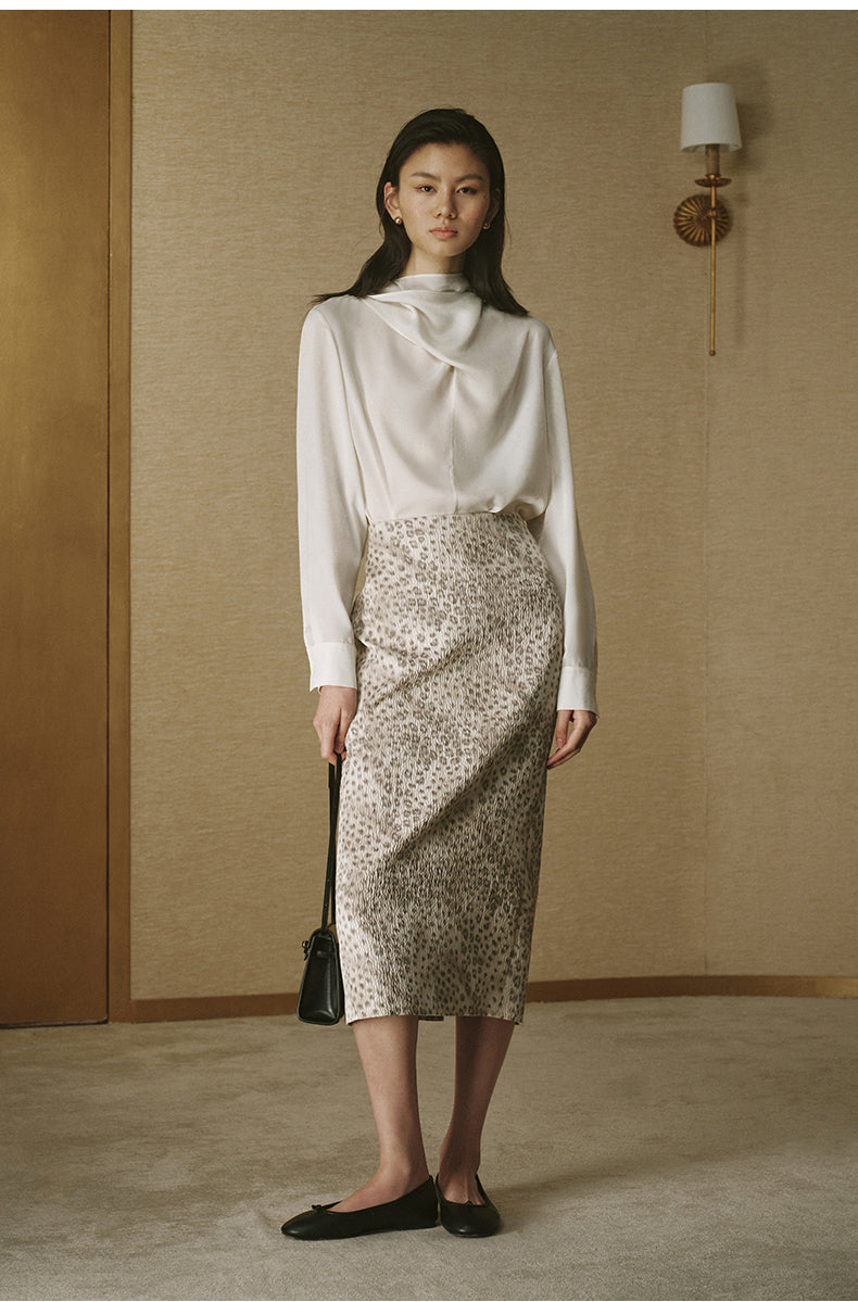 Leopard Wind Chime Skirt - Long - Beige Coffee Leopard