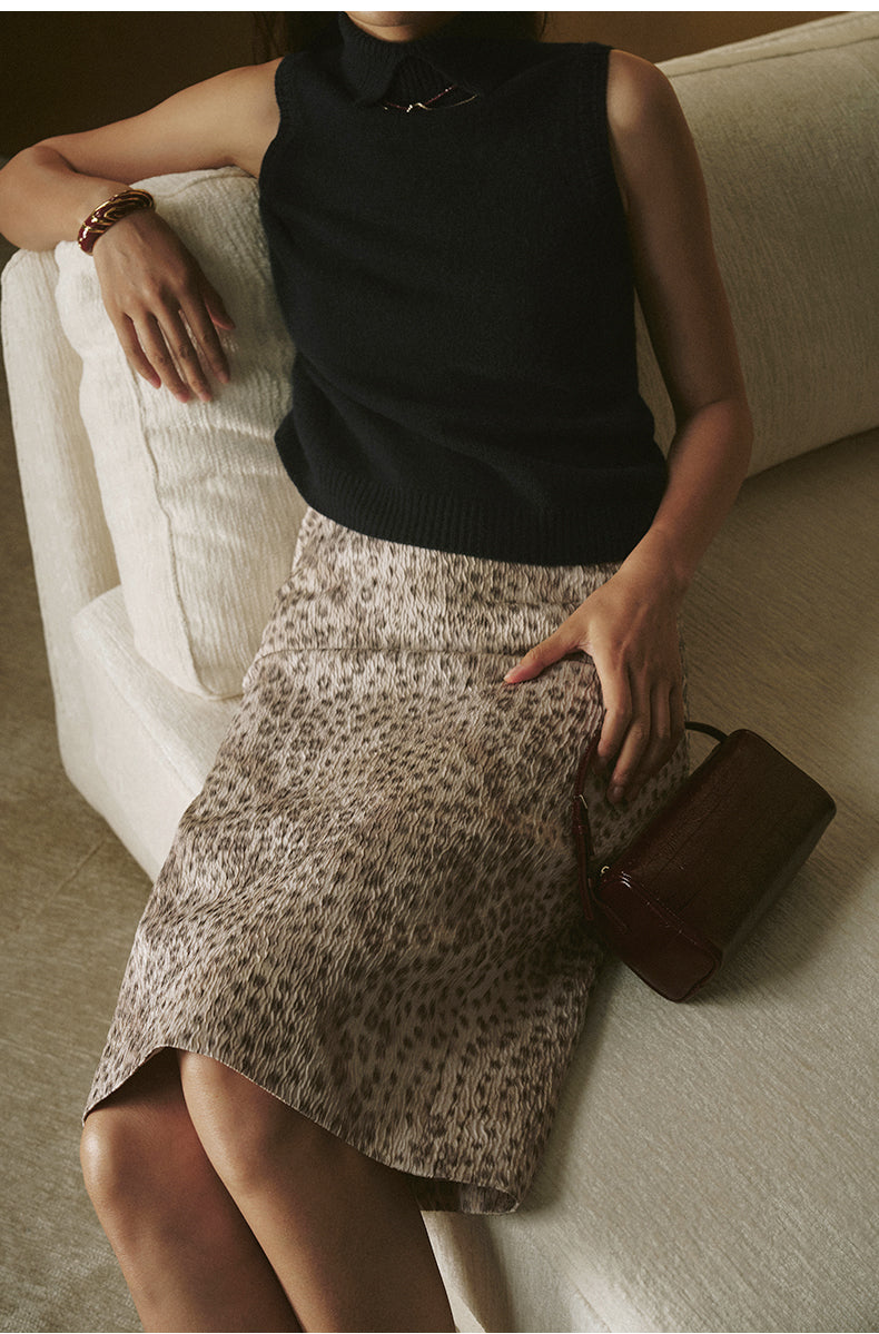 Leopard Wind Chime Skirt - Midi - Beige Coffee Leopard