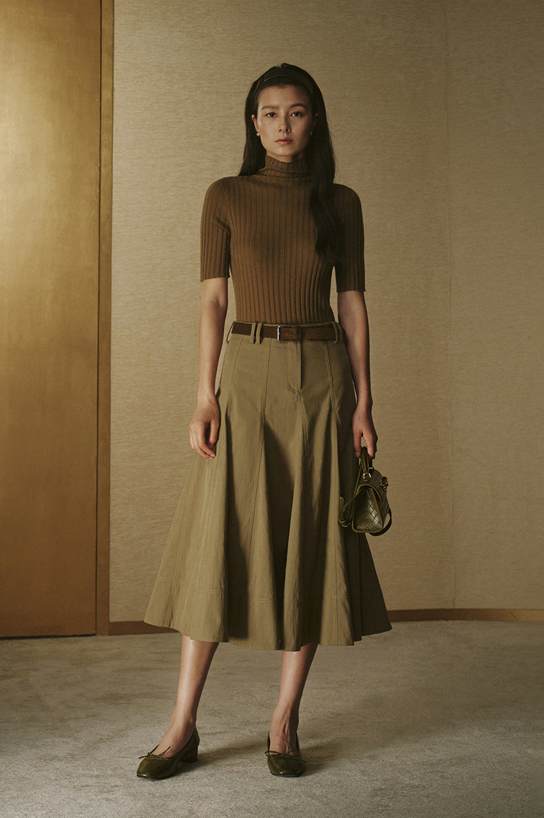 Sculpted A-Line Full Skirt - Drift Khaki