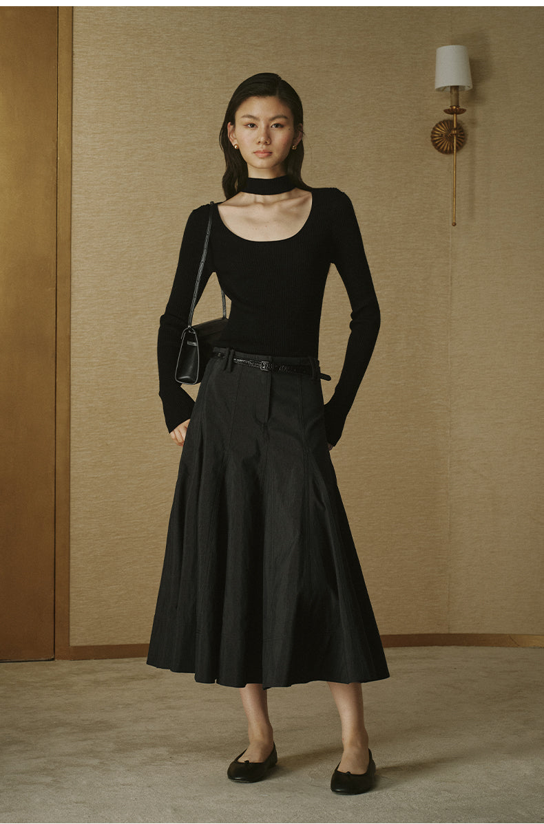 Sculpted A-Line Full Skirt - Ink Black