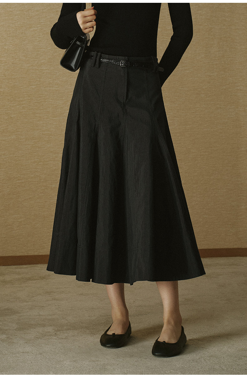 Sculpted A-Line Full Skirt - Ink Black