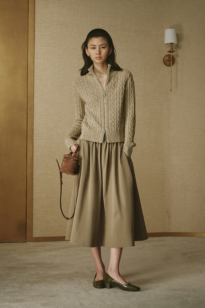 Twill A-Line Skirt Rock Green Khaki