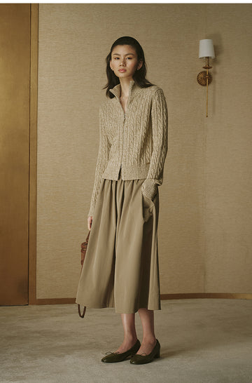 Twill A-Line Skirt Rock Green Khaki