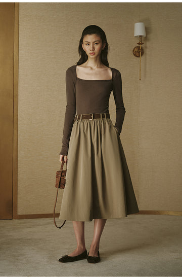 Twill A-Line Skirt Rock Green Khaki