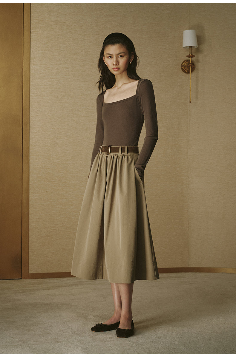 Twill A-Line Skirt Rock Green Khaki