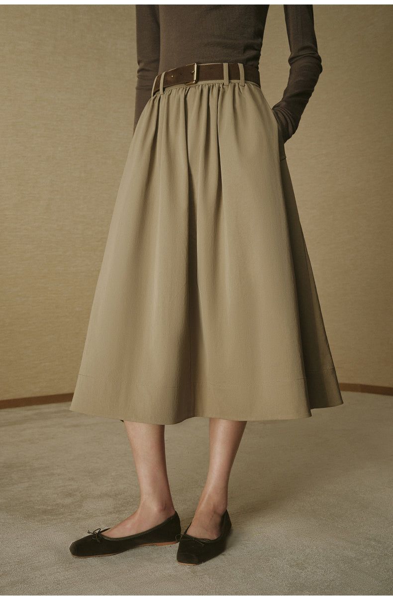 Twill A-Line Skirt Rock Green Khaki