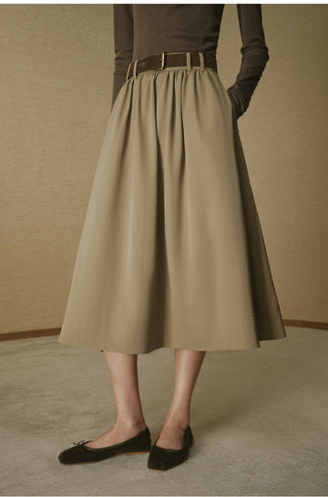 Twill A-Line Skirt Rock Green Khaki