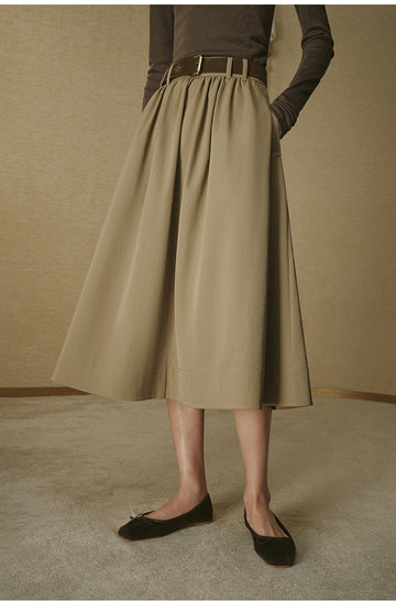 Twill A-Line Skirt Rock Green Khaki