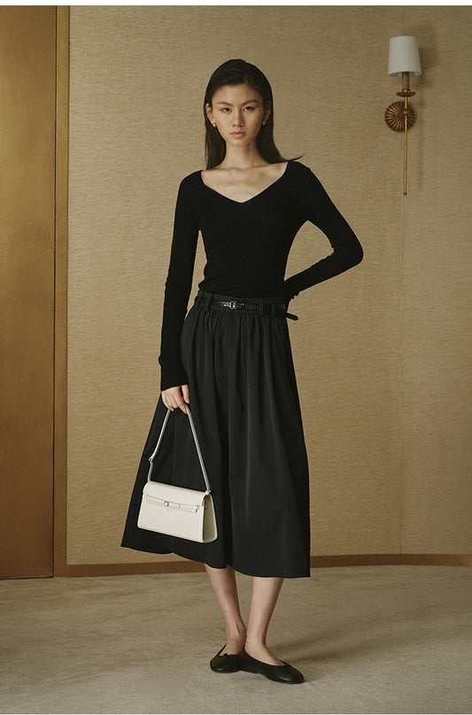 Twill A-Line Skirt Ink Black