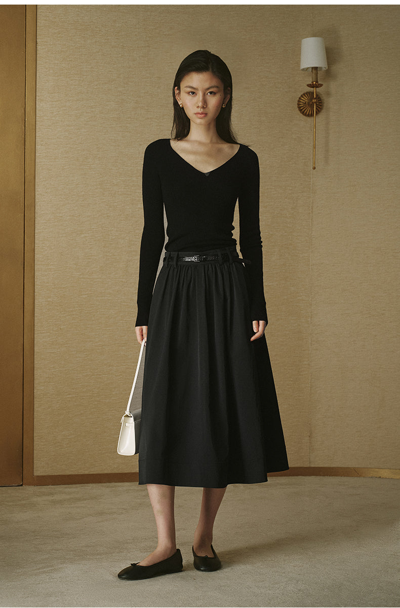 Twill A-Line Skirt Ink Black
