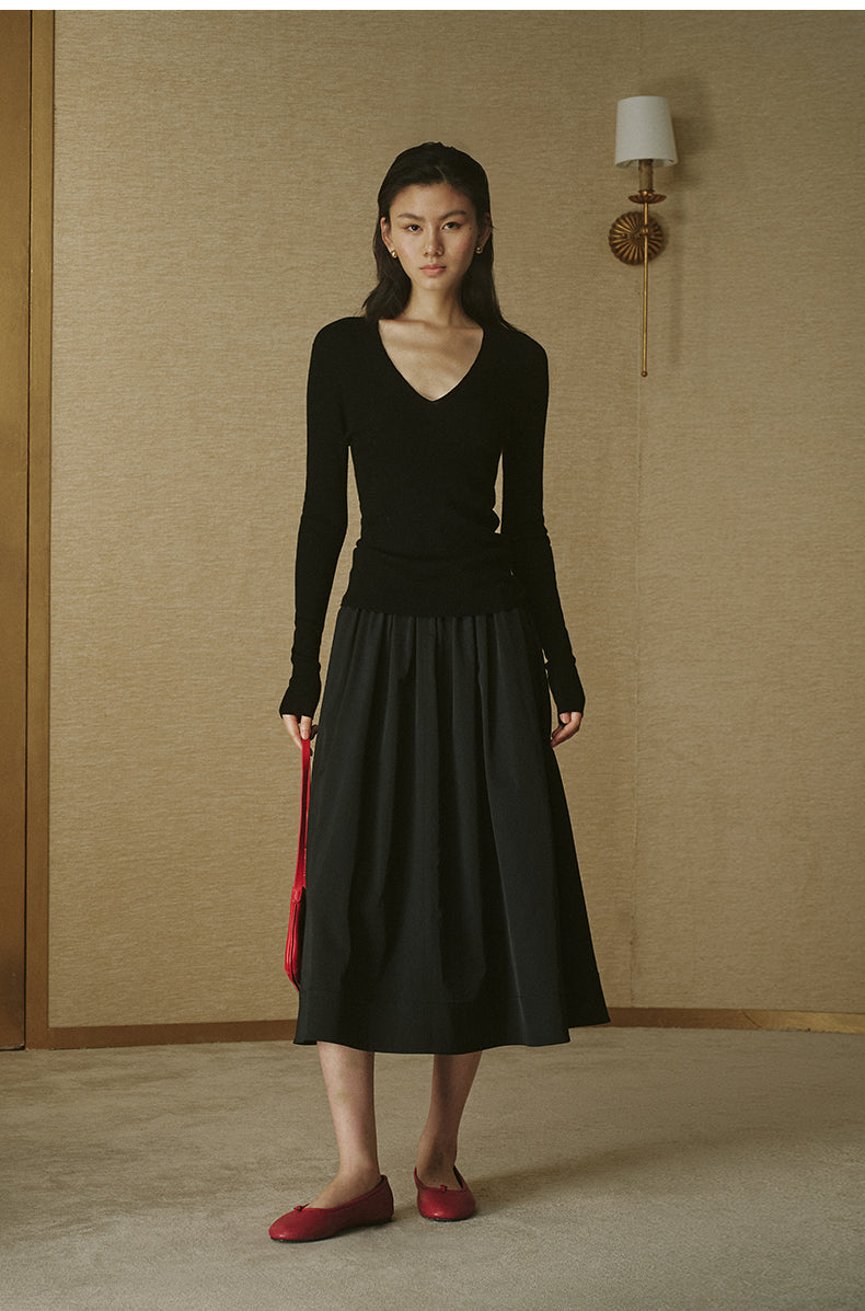 Twill A-Line Skirt Ink Black