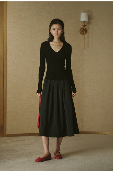 Twill A-Line Skirt Ink Black