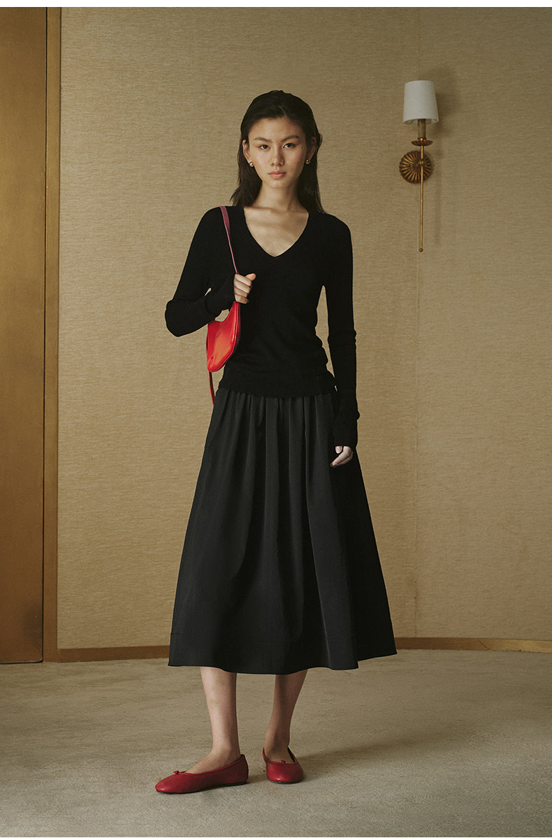 Twill A-Line Skirt Ink Black
