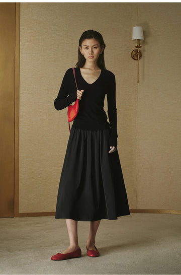 Twill A-Line Skirt Ink Black