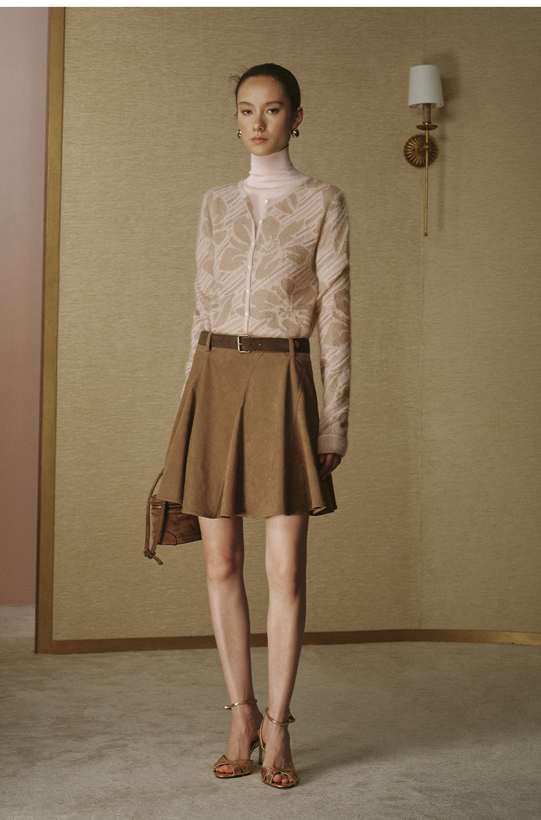 Faux Suede Bias-Cut Mini Skirt - Amber Camel