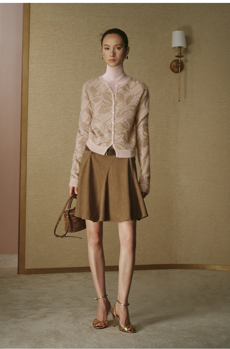 Faux Suede Bias-Cut Mini Skirt - Amber Camel