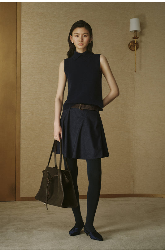 Faux Suede Bias-Cut Mini Skirt - Coffee Brown